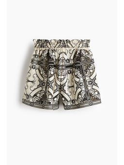 H&M - Women White Embroidered Paper Bag Shorts