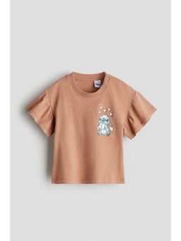 H&M - Girls Brown Print-Motif Cotton Top