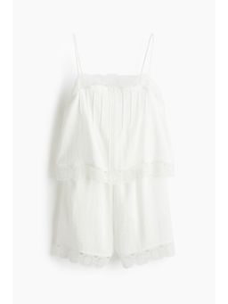 H&M - Women White Embroidery-Detail Playsuit