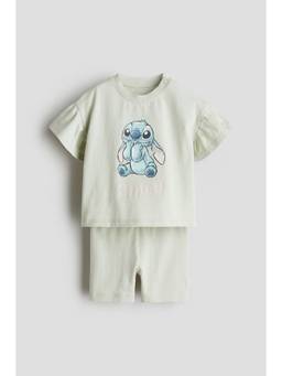 H&M - Girls Green 2-Piece Printed Cotton Set