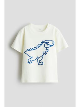 H&M - Boys White Embroidery-Motif Cotton T-Shirt