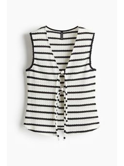 H&M - Women White Knitted Tie-Front Top