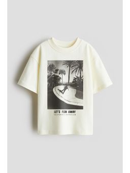 H&M - Boys White Loose-Fit Printed T-Shirt