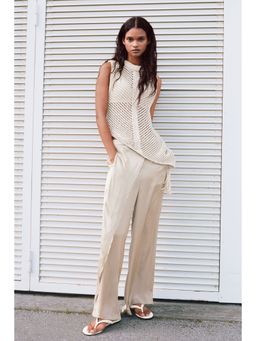 H&M - Women Beige Wrap-Detail Satin Trousers