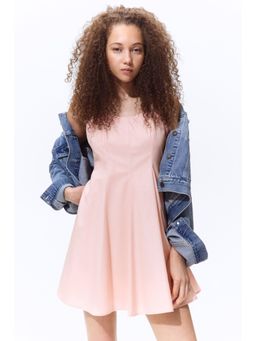 H&M - Women Pink Flared-Skirt Poplin Dress