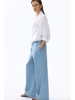 H&M - Women Blue Wide Paper Bag Trousers