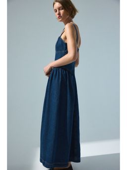 H&M - Women Blue Flared-skirt denim dress