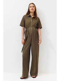 H&M - Women Green MAMA Short-Sleeved Tie-Belt Jumpsuit
