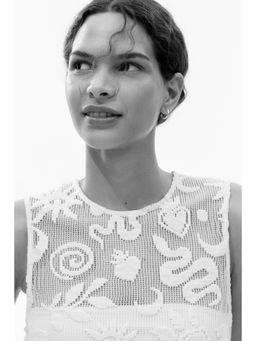 H&M - Women White Motif-Detail Net Top
