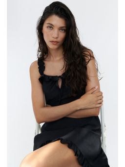 H&M - Women Black Ruffled Crepe Dress