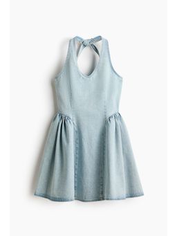 H&M - Women Blue Flared-Skirt Denim Dress