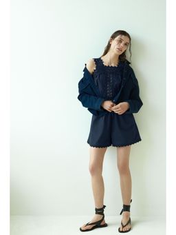 H&M - Women Blue Lace-Detail Cotton Playsuit