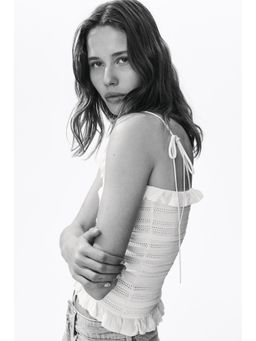 H&M - Women White Pointelle-Knit Tie-Strap Top