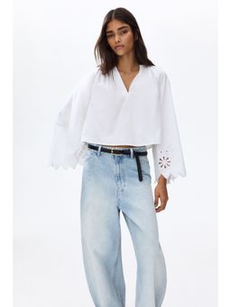 H&M - Women White Broderie anglaise cotton blouse