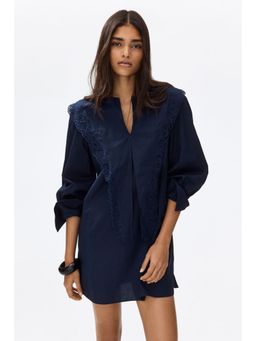 H&M - Women Blue Broderie anglaise cotton tunic