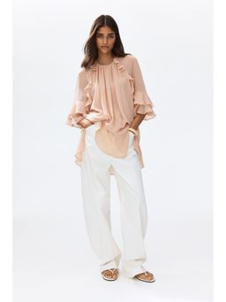 H&M - Women Beige Flounced chiffon tunic dress
