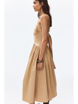 H&M - Women Beige Ruched Halterneck Dress