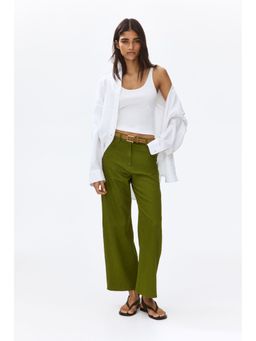 H&M - Women Green Linen-Blend Trousers