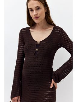 H&M - Women Brown MAMA Crochet-Look Dress