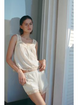 H&M - Women Beige Embroidered Viscose-Blend Top