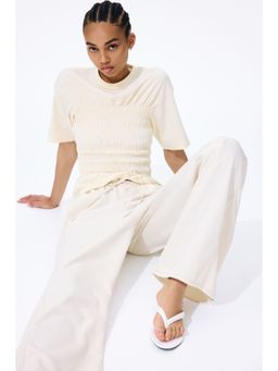 H&M - Women Beige Denim Drawstring Trousers