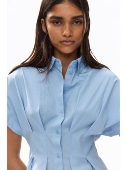 H&M - Women Blue Waisted Cotton Shirt Dress