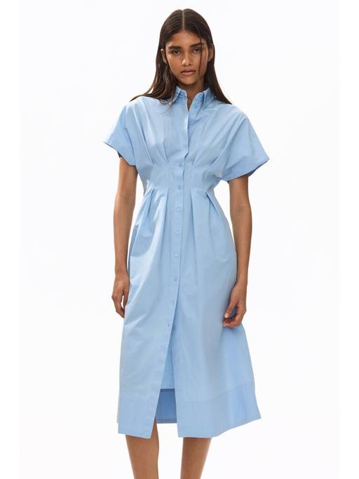 Buy H&M Women Blue Waisted Cotton Shirt Dress (XXS) Online