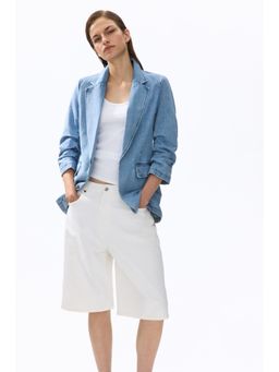 H&M - Women Blue Gathered-Sleeve Denim Blazer