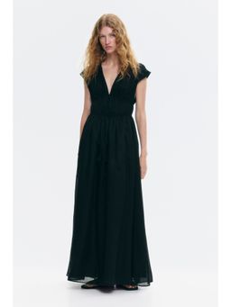 H&M - Women Black Drawstring-Detail Ramie Dress