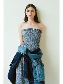 H&M - Women Blue Smocked Bandeau Dress