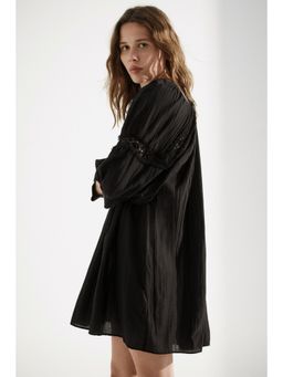 H&M - Women Black Lace-Inset Tunic Dress