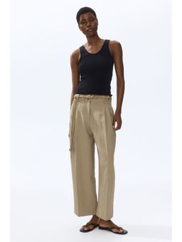 H&M - Women Beige Ankle-Length Twill Trousers
