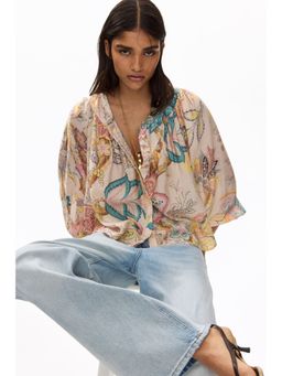H&M - Women Beige Puff-Sleeved Blouse