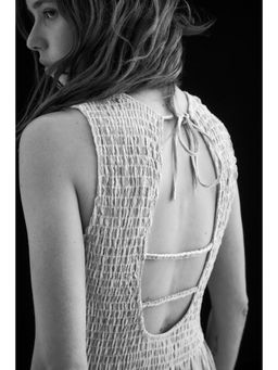 H&M - Women Beige Smocked-Bodice Open-Back Dress