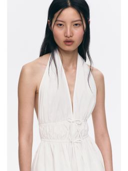 H&M - Women White Drawstring-Detail Halterneck Dress
