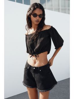 H&M - Women Black Crinkled Off-The-Shoulder Top