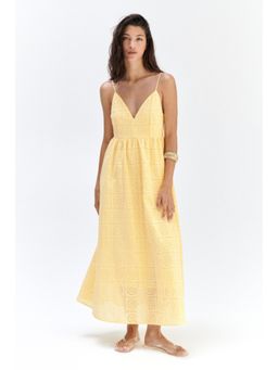 H&M - Women Yellow Tie-Strap Broderie Anglaise Dress