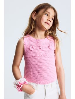 H&M - Girls Pink Appliqued Crochet-Look Top
