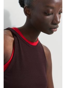 H&M - Women Red Ribbed Cotton Vest Top