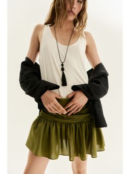 H&M - Women Green Ruched-Waist Mini Skirt