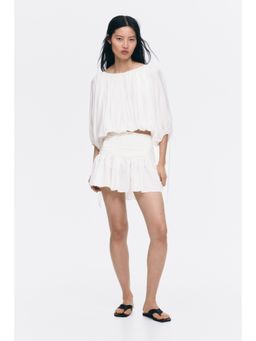 H&M - Women White Ruched-Waist Mini Skirt