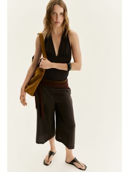 H&M - Women Brown Tailored Linen-Blend Culottes