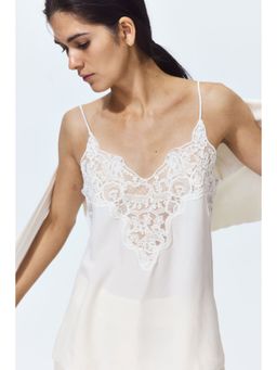 H&M - Women White Lace-Trimmed Strappy Top
