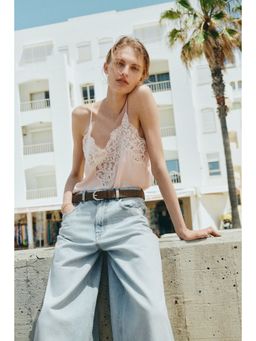 H&M - Women Pink Lace-Trimmed Strappy Top