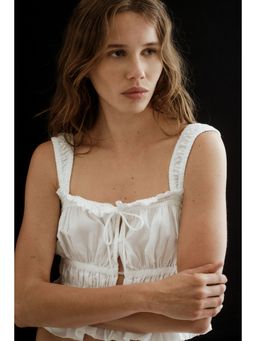 H&M - Women White Tie-Detail Cotton Top