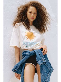 H&M - Women White Oversized Printed T-Shirt