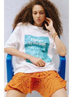 H&M - Women White Oversized Printed T-Shirt