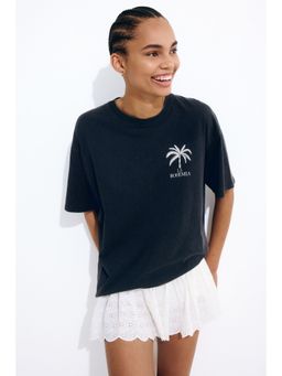 H&M - Women Grey Oversized Printed T-Shirt