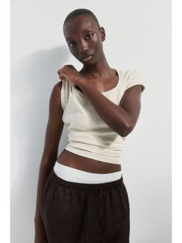 H&M - Women Beige Ribbed Cotton T-Shirt