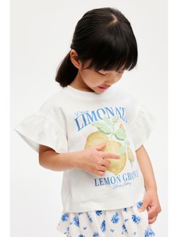 H&M - Girls White Printed Cotton Top
